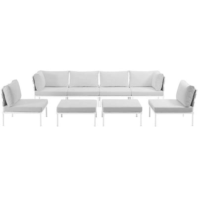 Modway EEI-2624-WHI-WHI-SET Harmony 8 Piece Outdoor Patio Aluminum Sectional Sofa Set, White