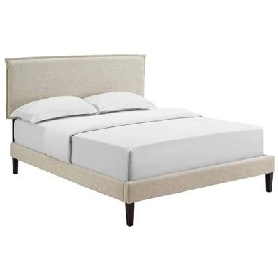 Modway MOD-5908-BEI Amaris Queen Platform Bed with Squared Tapered Legs, Beige