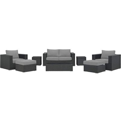 Modway EEI-1880-CHC-GRY-SET Sojourn 8 Piece Outdoor Patio Sunbrella Sectional Set in Canvas Gray