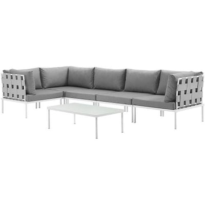 Modway EEI-2627-WHI-GRY-SET Harmony 6 Piece Outdoor Patio Aluminum Sectional Sofa Set, White Gray
