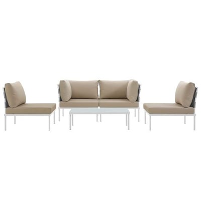 Modway EEI-2622-WHI-BEI-SET Harmony 5 Piece Outdoor Patio Aluminum Sectional Sofa Set, White Beige