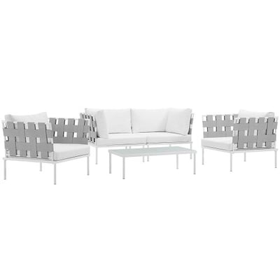 Modway EEI-2623-WHI-WHI-SET Harmony 5 Piece Outdoor Patio Aluminum Sectional Sofa Set, White