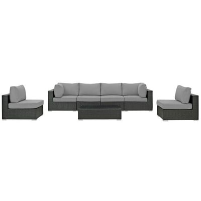 Modway EEI-1883-CHC-GRY-SET Sojourn 7 Piece Outdoor Patio Sunbrella Sectional Set in Canvas Gray