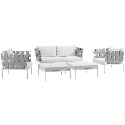 Modway EEI-2621-WHI-WHI-SET Harmony 5 Piece Outdoor Patio Aluminum Sectional Sofa Set, White