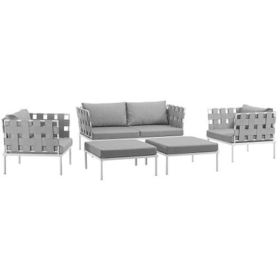 Modway EEI-2621-WHI-GRY-SET Harmony 5 Piece Outdoor Patio Aluminum Sectional Sofa Set, White Gray