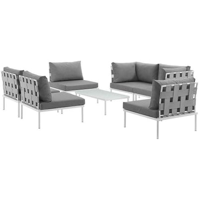 Modway EEI-2617-WHI-GRY-SET Harmony 7 Piece Outdoor Patio Aluminum Sectional Sofa Set, White Gray