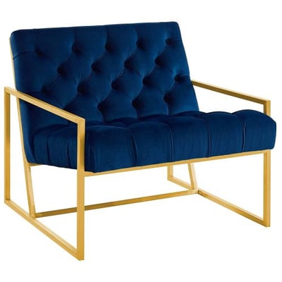 Modway Bequest Gold Stainless Steel Upholstered Velvet Accent Chair, Navy