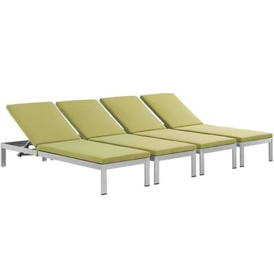 Modway Shore Outdoor Patio Aluminum Chaise with Cushions (Set of 4), Silver Peridot