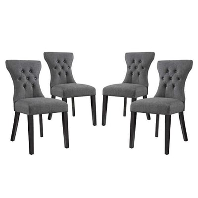 Modway Silhouette Dining Side Chairs Upholstered Fabric Set of 4, Four, Gray