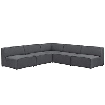 Modway EEI-2839-GRY Mingle 5 Piece Upholstered Fabric Sectional Sofa Set, Gray