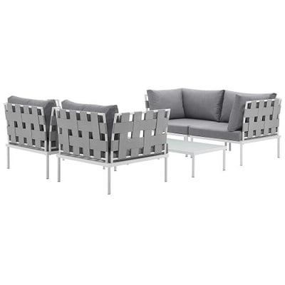 Modway EEI-2623-WHI-GRY-SET Harmony 5 Piece Outdoor Patio Alum, um Sectional Sofa Set, White Gray