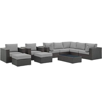 Modway EEI-1888-CHC-GRY-SET Sojourn 10 Piece Outdoor Patio Sunbrella Sectional Set in Canvas Gray