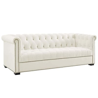 Modway Heritage Upholstered Velvet Sofa, Ivory