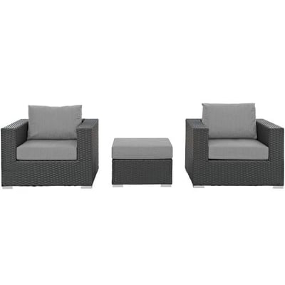 Modway EEI-1891-CHC-GRY-SET Sojourn 3 Piece Outdoor Patio Sunbrella Sectional Set, Canvas Gray