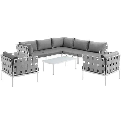 Modway EEI-2619-WHI-GRY-SET Harmony 8 Piece Outdoor Patio Alum, um Sectional Sofa Set, White Gray