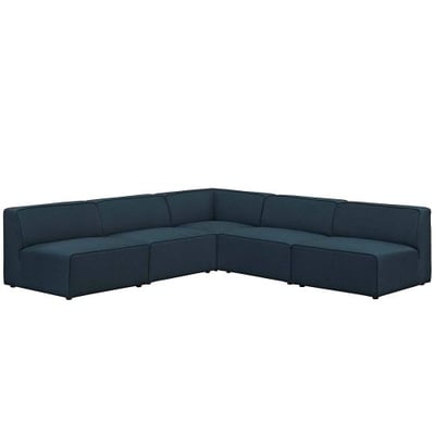 Modway EEI-2839-BLU Mingle 5 Piece Upholstered Fabric Sectional Sofa Set, Blue