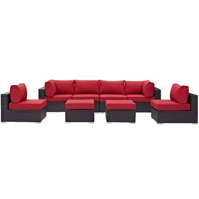 Modway Convene 8 Piece Patio Sofa Set in Espresso and Red
