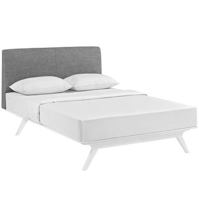 Modway Tracy Mid-Century Modern Wood Platform King Size Bed in White Gray