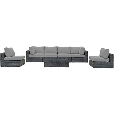 Modway EEI-1897-GRY-GRY-SET Summon 7 Piece Outdoor Patio Sunbrella Sectional Set in Canvas Gray