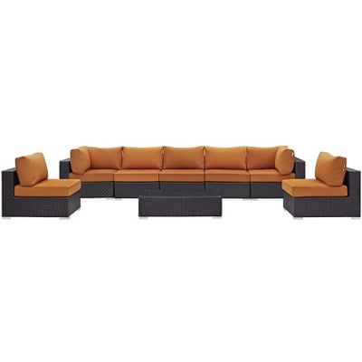Modway Convene 8 Piece Patio Sofa Set in Espresso and Orange
