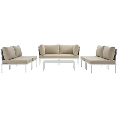 Modway EEI-2617-WHI-BEI-SET Harmony 7 Piece Outdoor Patio Aluminum Sectional Sofa Set, White Beige