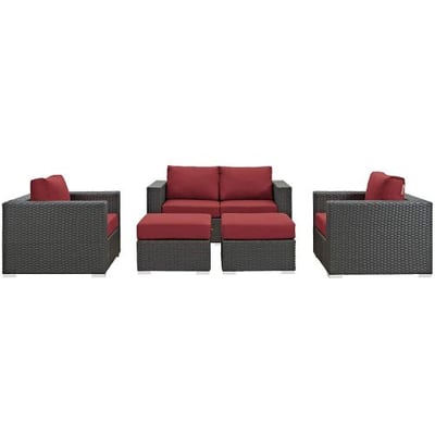 Modway EEI-1879-CHC-RED-SET Sojourn 5 Piece Outdoor Patio Sunbrella Sectional Set in Canvas Red