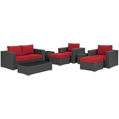 Modway EEI-1880-CHC-RED-SET Sojourn 8 Piece Outdoor Patio Sunbrella Sectional Set in Canvas Red