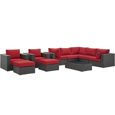 Modway EEI-1888-CHC-RED-SET Sojourn 10 Piece Outdoor Patio Sunbrella Sectional Set in Canvas Red