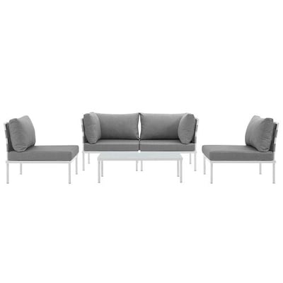 Modway EEI-2622-WHI-GRY-SET Harmony 5 Piece Outdoor Patio Aluminum Sectional Sofa Set, White Gray