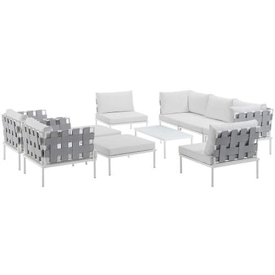 Modway EEI-2616-WHI-WHI-SET Harmony 10 Piece Outdoor Patio Aluminum Sectional Sofa Set, White