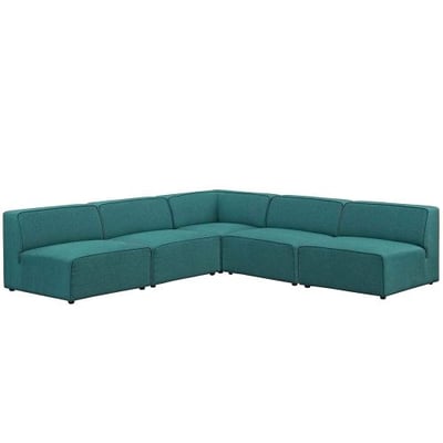 Modway EEI-2839-TEA Mingle 5 Piece Upholstered Fabric Set, Teal, Sectional Sofa