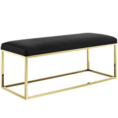 Modway EEI-2851-GLD-BLK Anticipate Velvet Fabric Upholstered Contemporary Modern Bench with Stainless Steel Frame, Gold Black