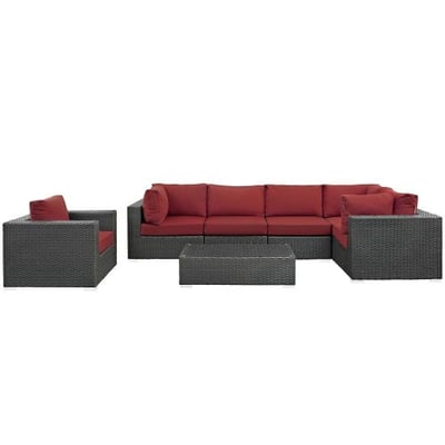 Modway EEI-1878-CHC-RED-SET Sojourn 7 Piece Outdoor Patio Sunbrella Sectional Set, Canvas Red