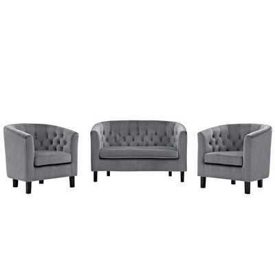 Modway EEI-3152-GRY-SET Prospect 3 Piece Velvet Loveseat and Armchair Set, Two, Gray