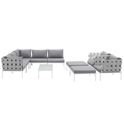 Modway Harmony 10 Piece Outdoor Patio Aluminum Sectional Sofa Set, White Gray