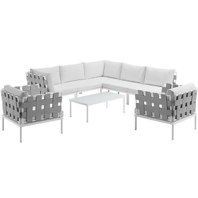 Modway EEI-2619-WHI-WHI-SET Harmony 8 Piece Outdoor Patio Aluminum Sectional Sofa Set, White