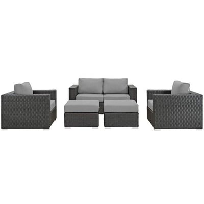 Modway EEI-1879-CHC-GRY-SET Sojourn 5 Piece Outdoor Patio Sunbrella Sectional Set, Canvas Gray