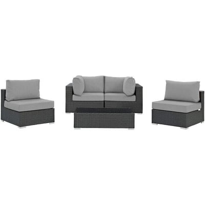 Modway EEI-1882-CHC-GRY-SET Sojourn 5 Piece Outdoor Patio Sunbrella Sectional Set, Canvas Gray