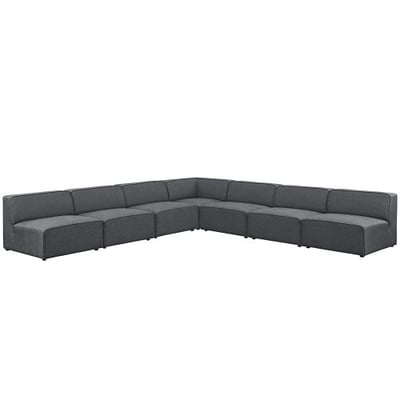 Modway EEI-2841-GRY Mingle 7 Piece Upholstered Fabric Sectional Sofa Set, Gray, L-Shape