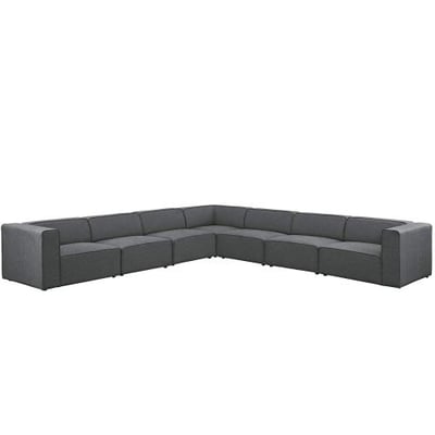 Modway EEI-2837-GRY Mingle 7 Piece Upholstered Fabric Sectional Sofa Set, Gray, L-Shape