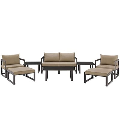 Modway Fortuna 9 Piece Outdoor Sofa Set in Brown and Mocha