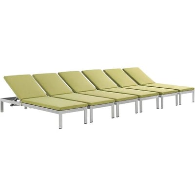 Modway Shore Outdoor Patio Aluminum Chaise with Cushions (Set of 6), Silver Peridot
