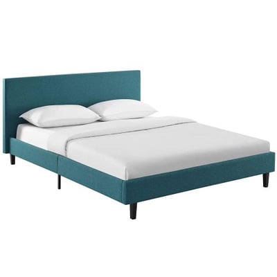 Modway MOD-5420-TEA Anya Upholstered Platform Bed with Wood Slat Support in Queen, Teal
