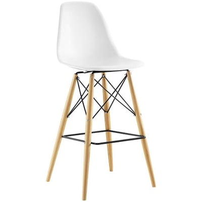 Modway Pyramid Bar Stool with Natural Wood Legs in White