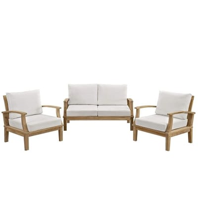 Modway Marina Teak Wood 3-Piece Outdoor Patio Furniture Set in Natural White