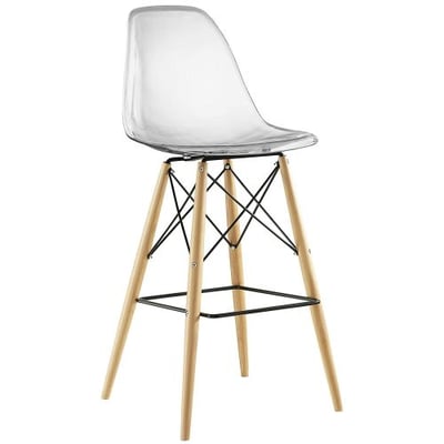 Modway Pyramid Bar Stool with Natural Wood Legs in Clear