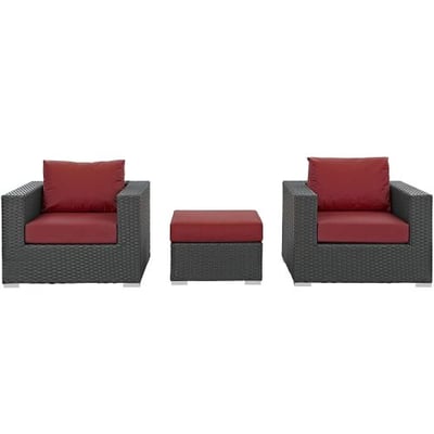 Modway EEI-1891-CHC-RED-SET 3 Piece Sojourn Outdoor Patio Sunbrella Sectional Set, Canvas Red