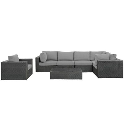 Modway EEI-1878-CHC-GRY-SET Sojourn 7 Piece Outdoor Patio Sunbrella Sectional Set in Canvas Gray