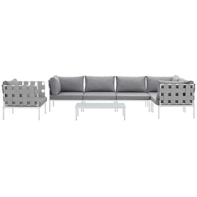 Modway EEI-2620-WHI-GRY-SET Harmony 7 Piece Outdoor Patio Aluminum Sectional Sofa Set, White Gray