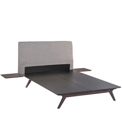 Modway Tracy Mid-Century Modern Wood Platform Full Size Bed with Two Side Tables in Cappuccino Gray